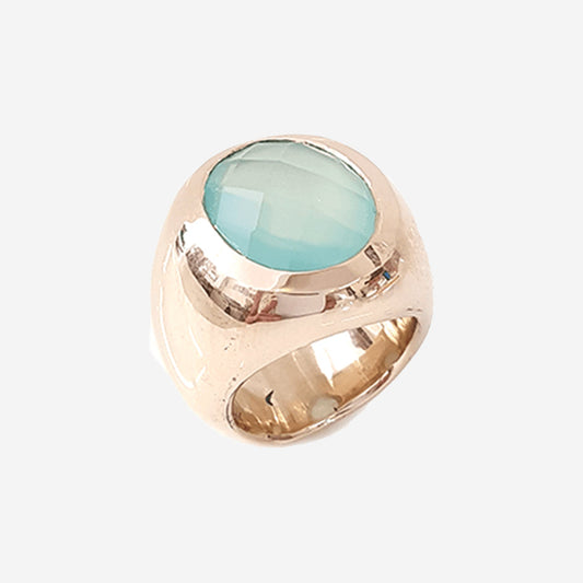 Blue Chalcedony Bronze Pinky Ring