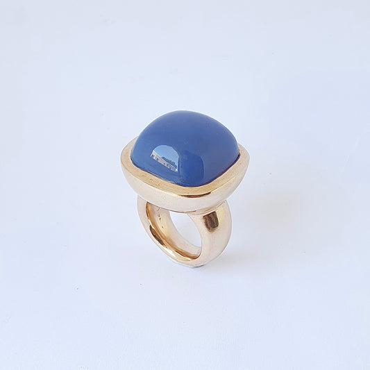 Cushion Cut Blue Chalcedony Bronze Ring