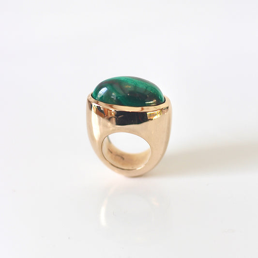 Long Bullet Malachite Bronze Ring