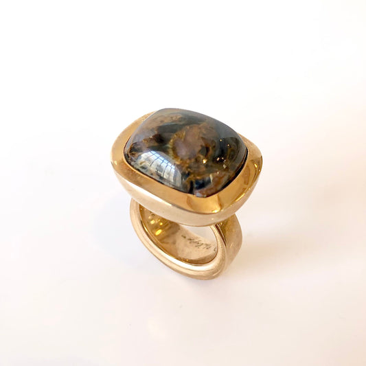 Cushion Cut Rectangular Pietersite Bronze Ring